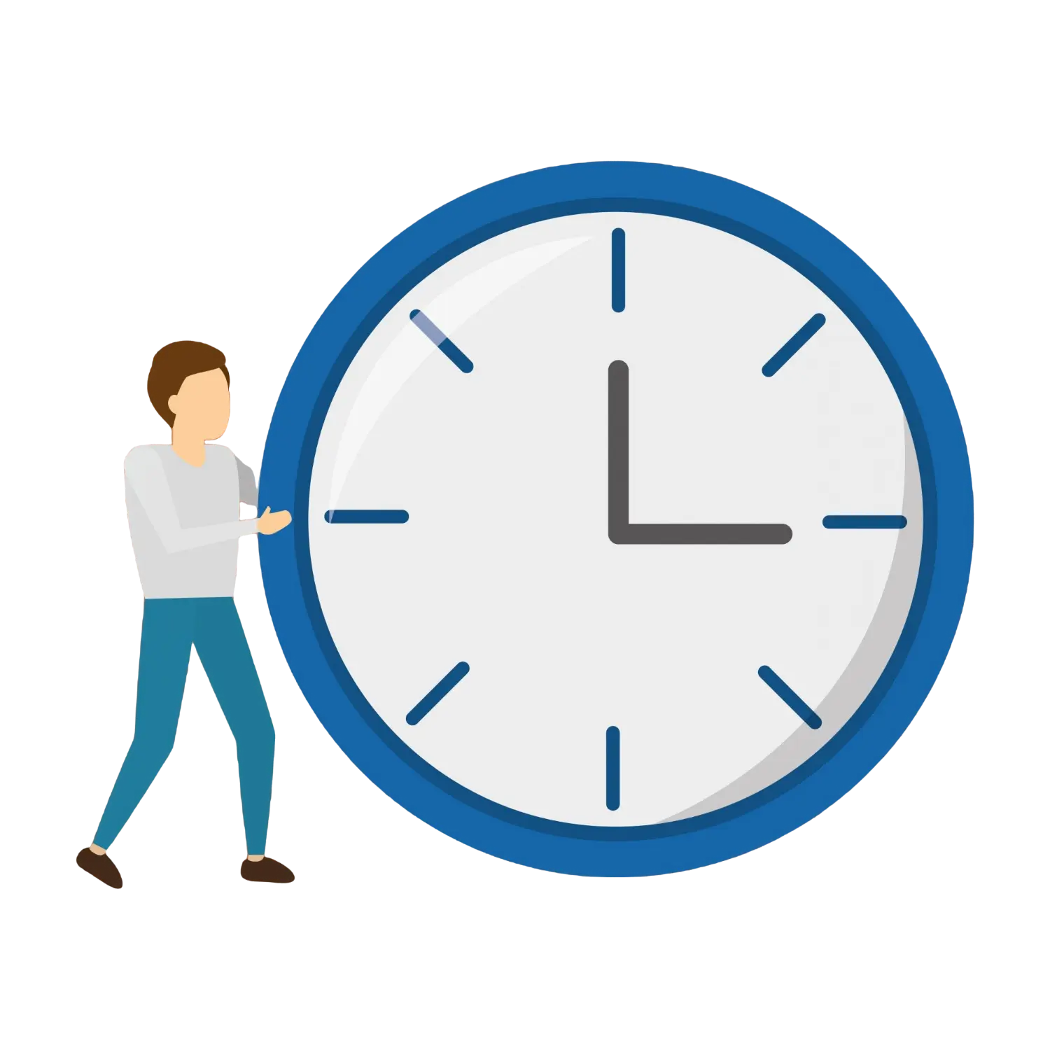 Person interacting with a large clock