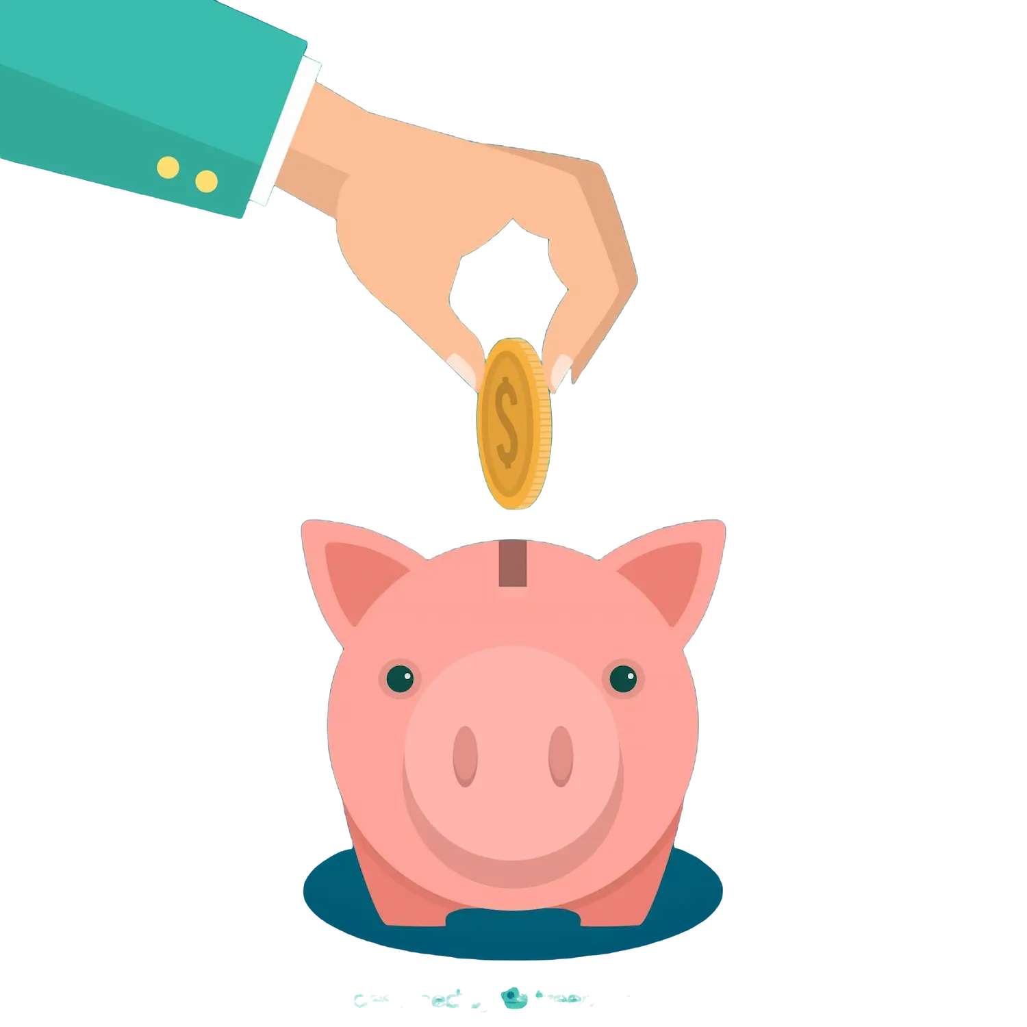 Hand placing a coin into a pink piggy bank