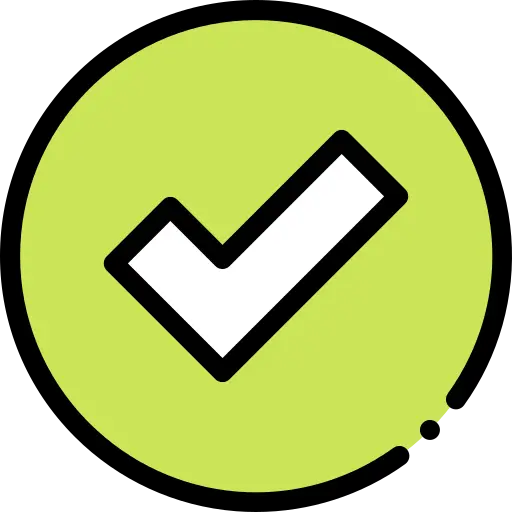 Green circle with a black check mark indicating verification or approval